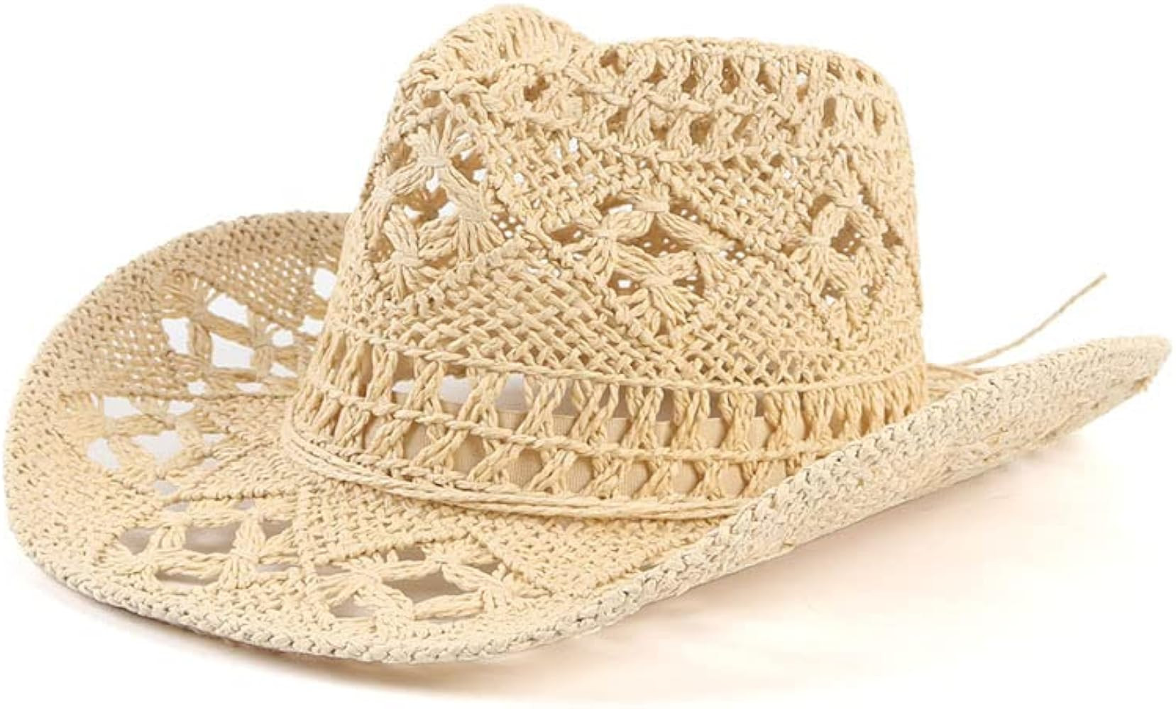Straw Cowboy Hat Cowgirl Straw Hats Shapeable Wide Brim Staw Beach Sun Hat | Amazon (US)