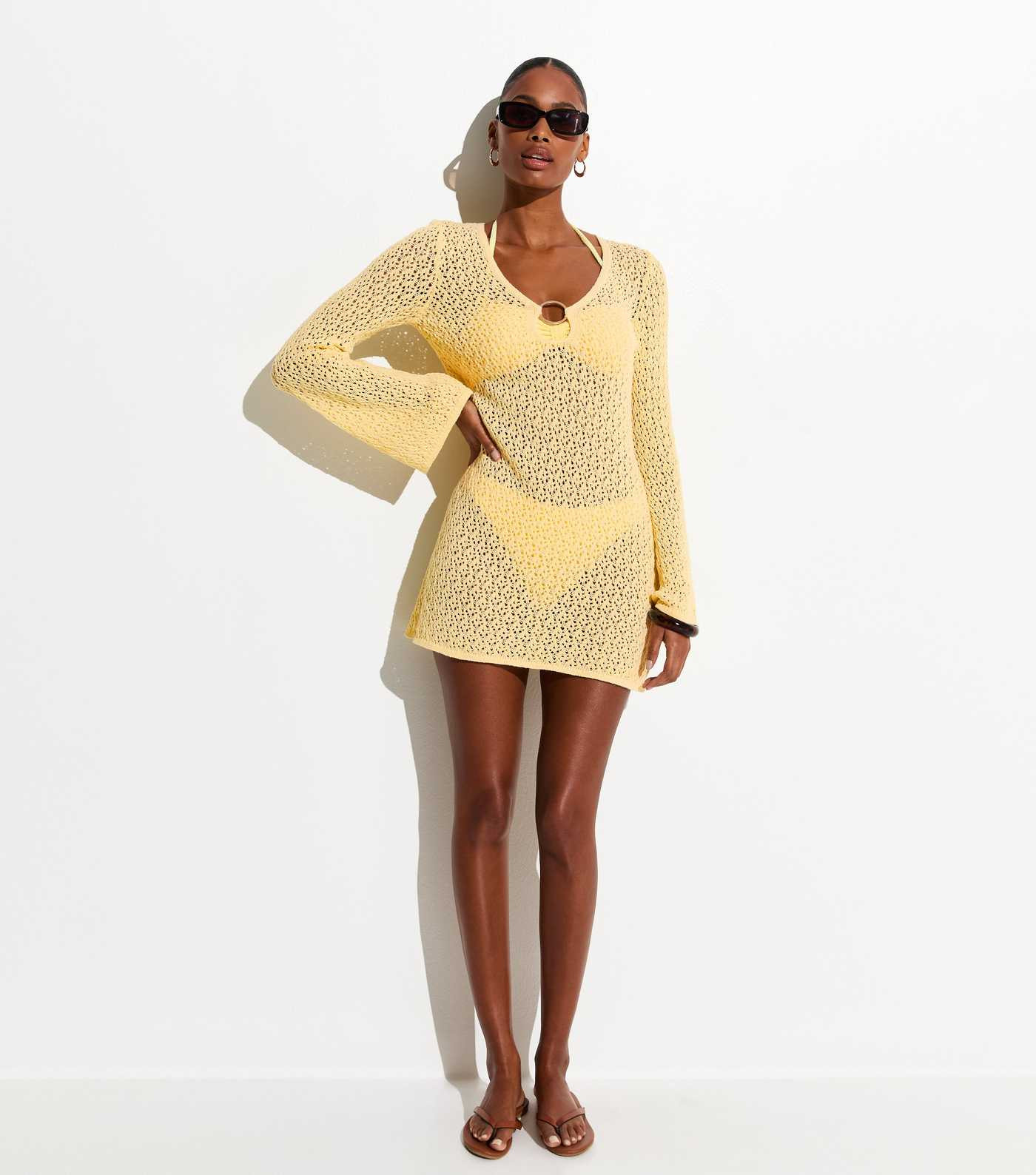 Light Yellow O-Ring Crochet Beach Kaftan Dress | New Look | New Look (UK)