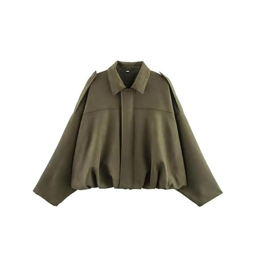 Women's Faux Suede Bomber Jacket, Lapel Long Sleeve Motorcycle Cropped Coat, Casual Oversized with Zipper, Streetwear Coats (Green,Small) | Amazon (US)