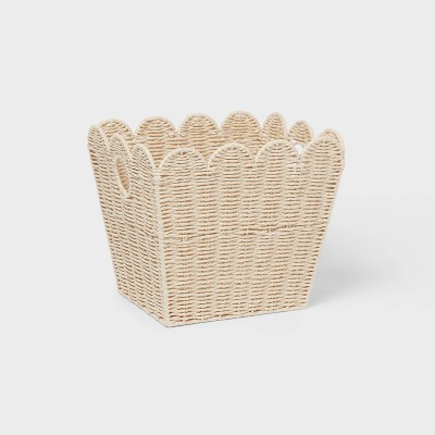 Large Woven Scallop Kids' Storage - Pillowfort™: Handwoven Iron Basket with Handles, Off-White, 12"x14" | Target