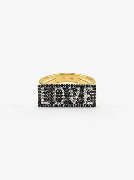 14K Gold-Plated Sterling Silver Pavé Love Ring | Michael Kors US