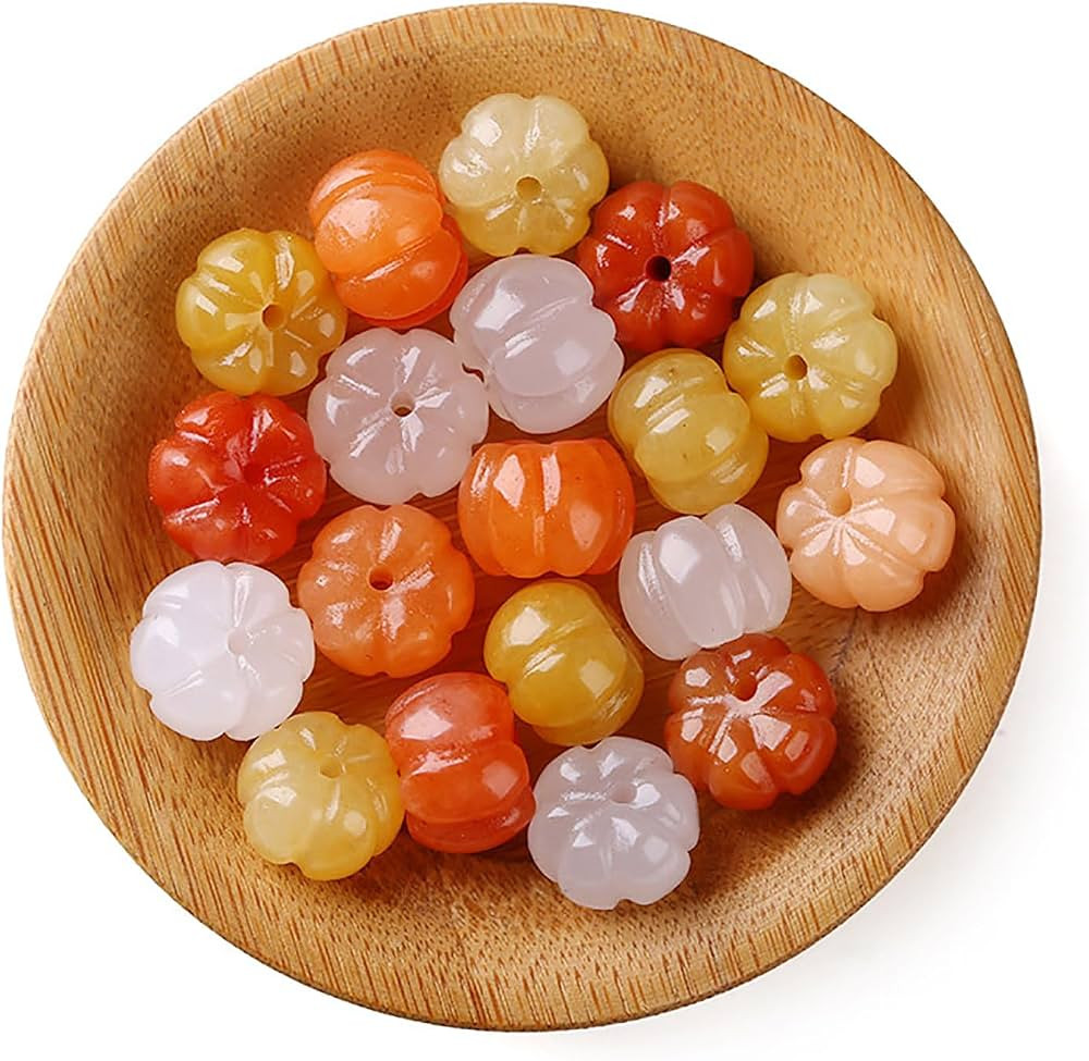 20Pcs Orange Pumpkin Beads, Fall Yellow Jade Beads Pumpkins Spacer Beads Loose Gemstone Beads for... | Amazon (US)