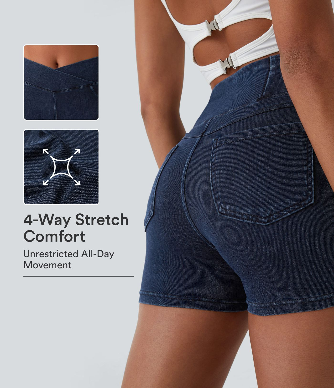 Women\u2019s Halara Flex\u2122 High Waisted Crossover Pocket Denim Casual Shorts 3" - Halara | HALARA