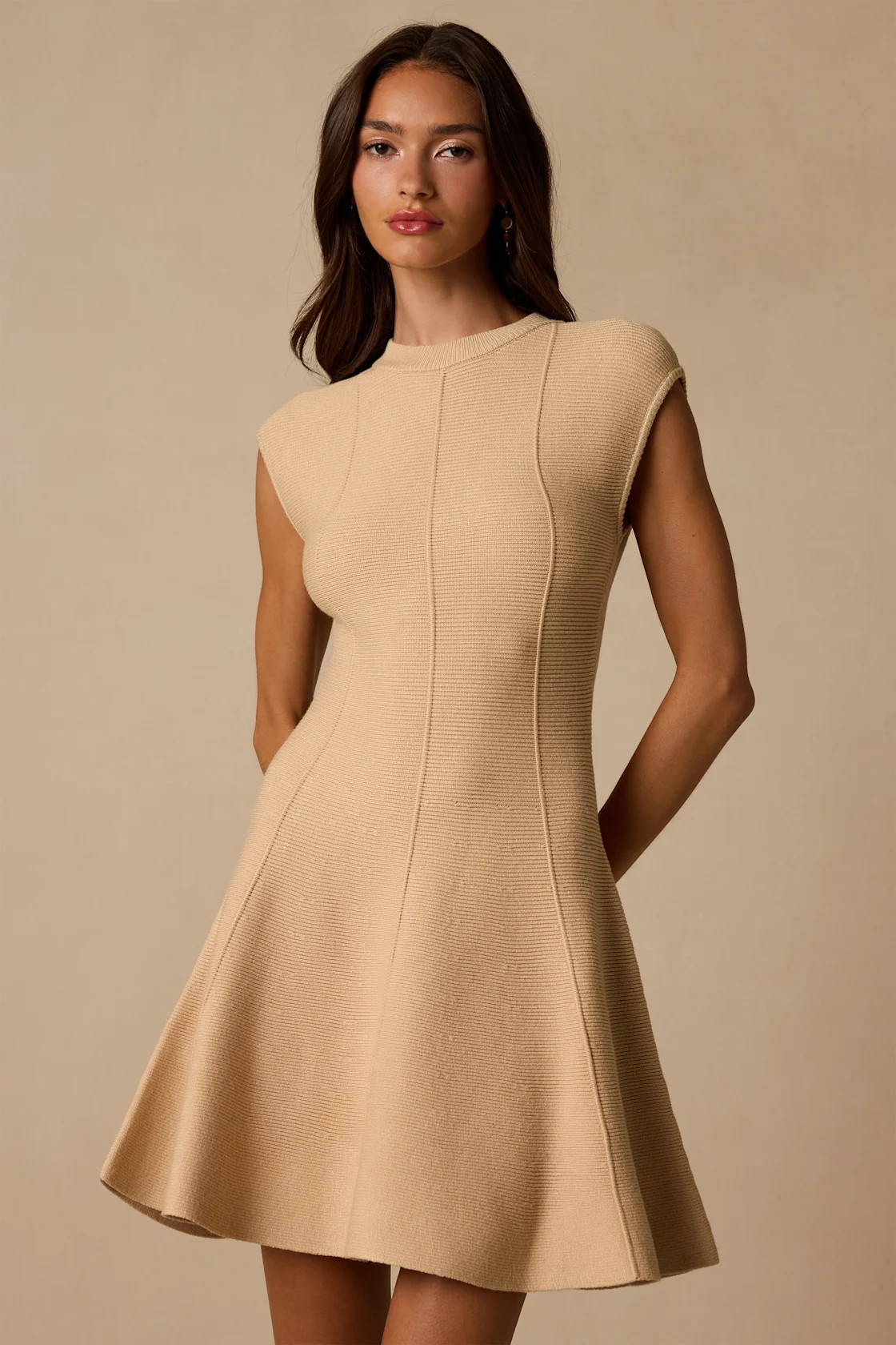 Kary Beige Cap Sleeve Sweater Mini Dress | Lulus