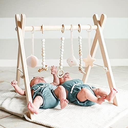 funny supply Wooden Baby Gym with 6 Gym Toys Foldable Baby Play Gym Frame Activity Center Hanging Ba | Amazon (US)