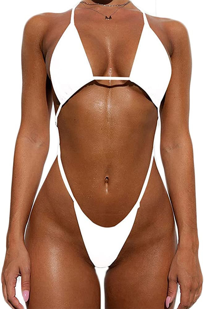 YIMISAN Women's Sexy One Piece Sling Bikini High Cut Cheeky Swimsuit Thong Bathing Suits | Amazon (US)