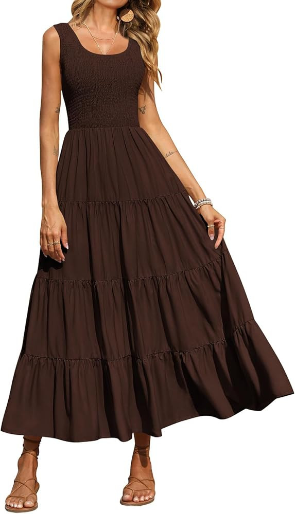 PRETTYGARDEN Women's 2026 Casual Loose Plain Maxi Sundress Smocked Tank Dress Sleeveless Spring B... | Amazon (US)