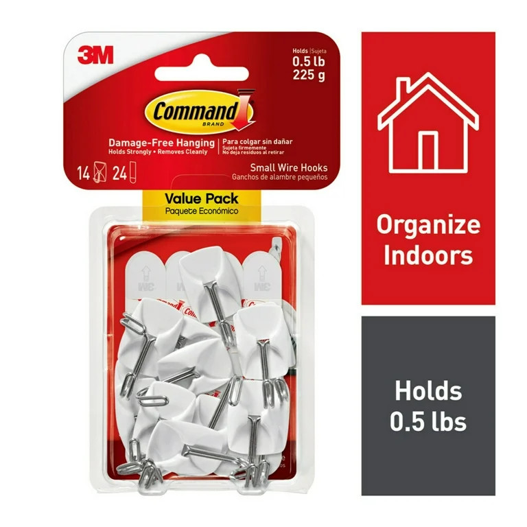 Command Small Wire Toggle Hooks, White, Damage Free Organizing, 14 Hooks and 24 Strips - Walmart.... | Walmart (US)