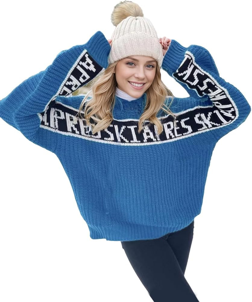 Women Sweaters Walf Checks Chunky Apres Ski Sweater Stripe Sleeve Colorblock Casual Print Knitted... | Amazon (US)