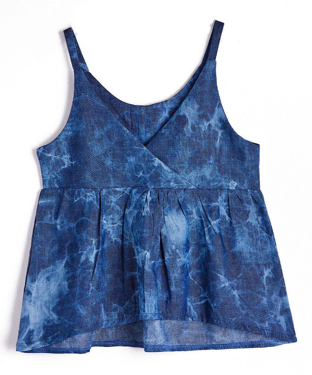 Cup of Sweet Girls' Tank Tops Tie - Blue Tie-Dye Denim Surplice Tank - Girls | Zulily