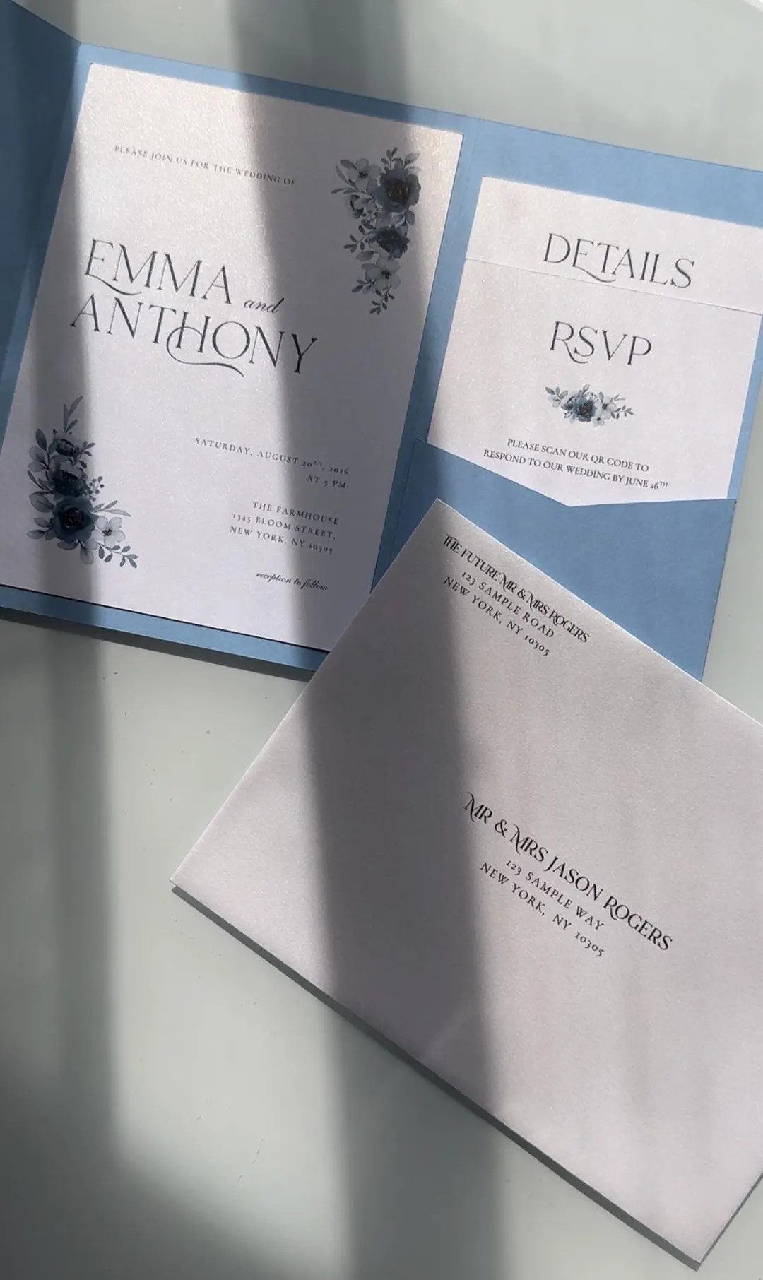 The "emma" Dusty Blue Floral Wedding Invitation Suite - Etsy | Etsy (US)