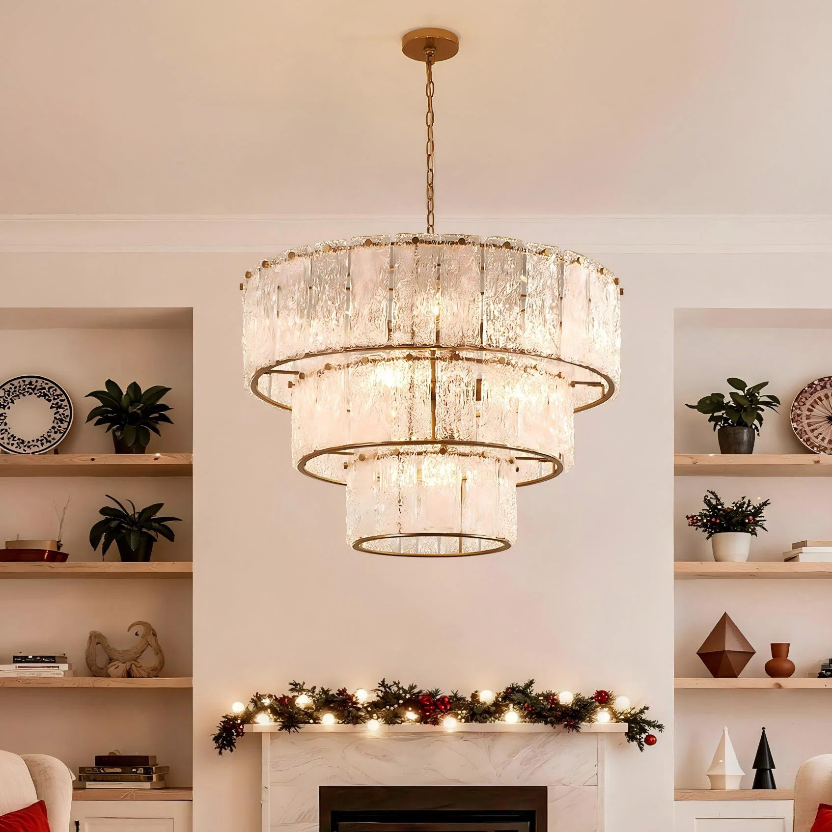 Harlune 8-Light Distressed Gold 3-Tiered Glass Chandelier | Wayfair North America