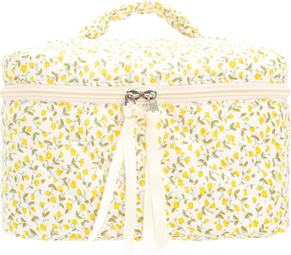 PAZIMIIK Quilted Makeup Bag Large Travel Zipper Soft Cosmetic Case for Women Girls Make Up,Floral... | Amazon (US)