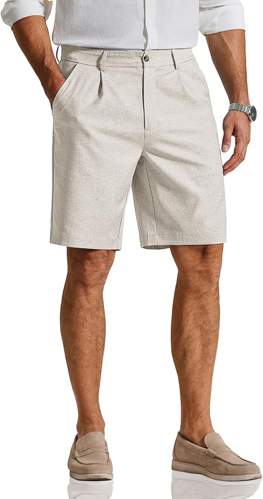 COOFANDY Men's Casual Shorts Pleated Front 9" Linen Textured Dress Shorts | Amazon (US)