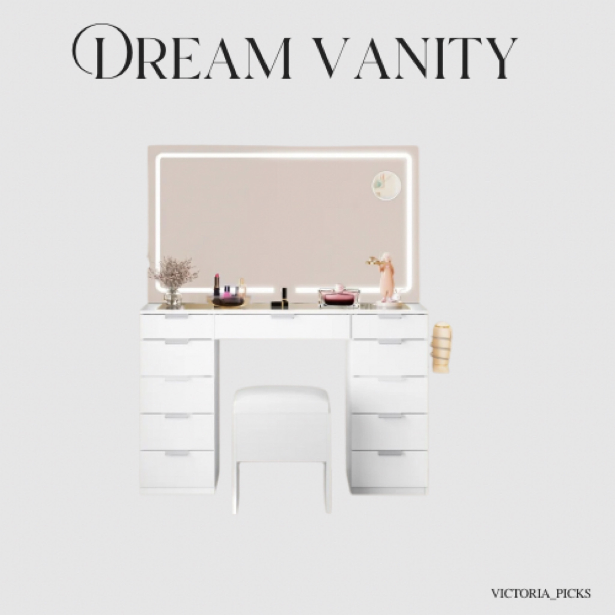 Transform your space with a dream vanity setup – featuring a sleek Hollywood mirror, cozy chairs, and elegant decor. Perfect for creating your personalized beauty corner! #DreamVanity #VanityGoals #HomeDecor

#LTKHome #LTKStyleTip