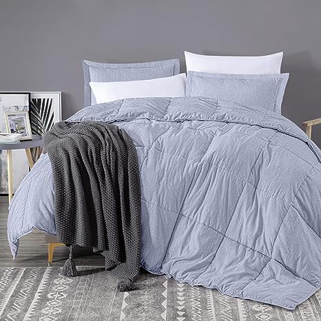 3 Piece King Size Comforter Set w/ 2 Envelope Pillow Shams, Box Stitched Blue King Bedding Set, C... | Amazon (US)
