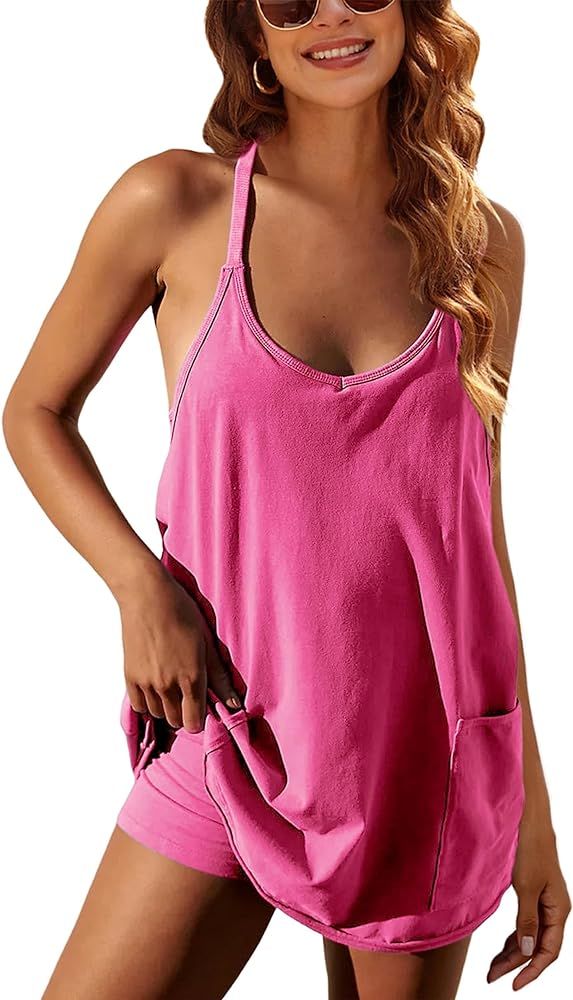 IQSQSQ Womens Sleeveless Athletic Hot Shot Mini Dress with Built-in Shorts Sundress | Amazon (US)