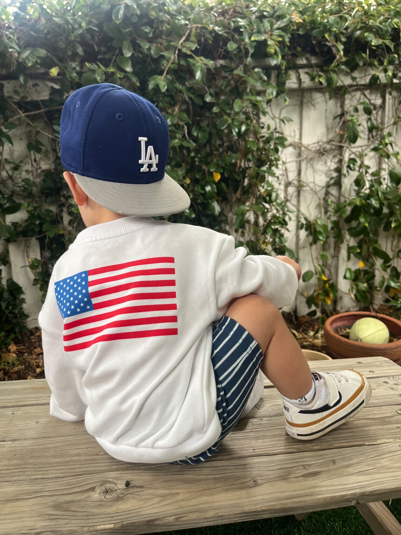 Toddler boy outfits, 4th of July outfit , dodger baseball toddler outfit 
Size: 
Shoes 5 (Nike /Amazon) 
Hat youth (Amazon) 
Sweatshirt 12-18 months (Target) 
Shorts 18 months (Target) 

#LTKBaby #LTKFamily #LTKSummerEdit
