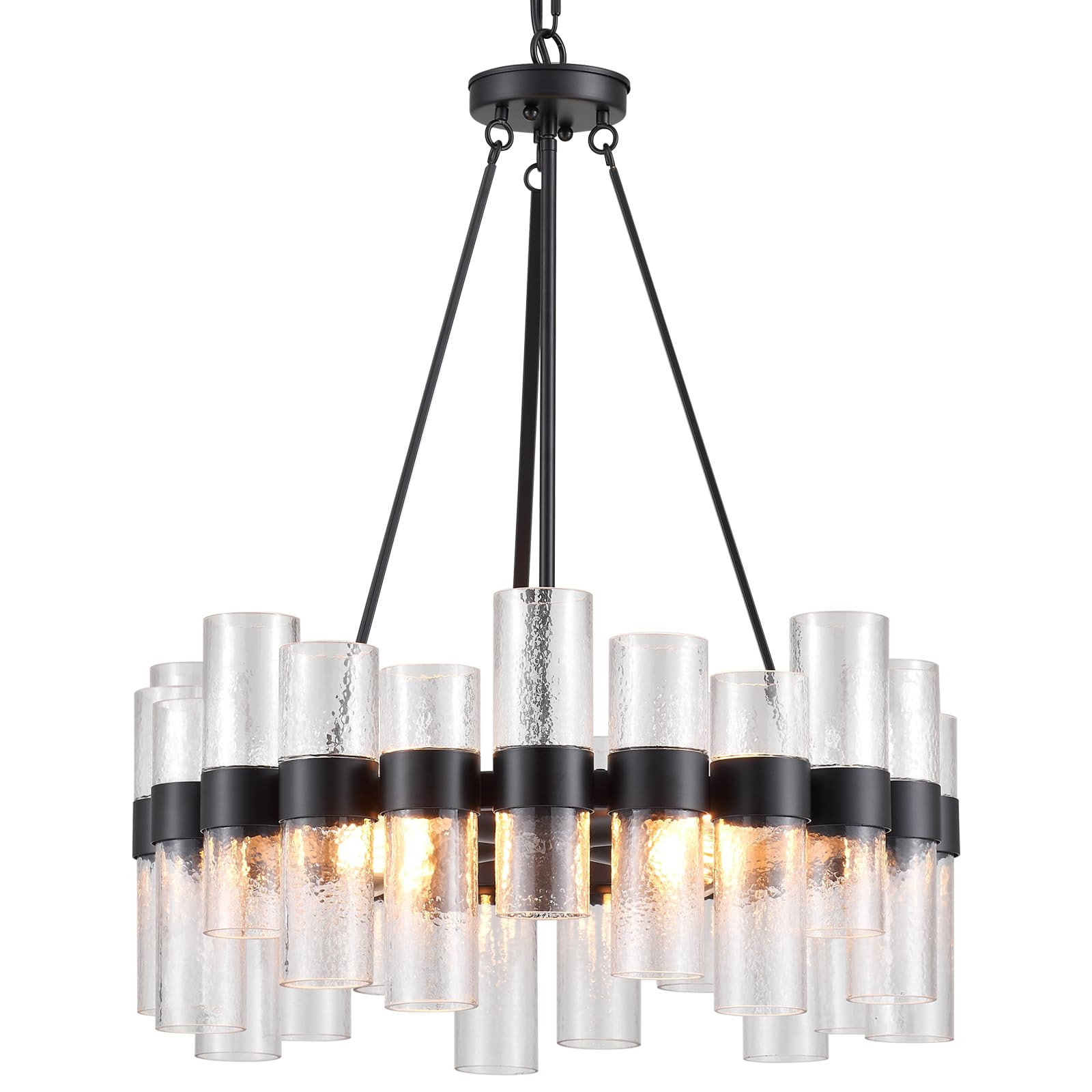 Dia 24 Inch Black Modern Chandelier for Dining Room, Glass Chandeliers for Bedroom, 4-Light Rusti... | Amazon (US)