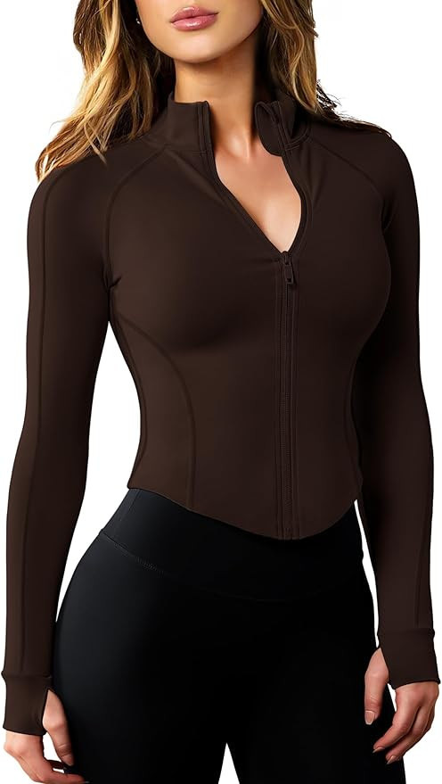 AVGO Women's Workout Jacket Lightweight Zip Up Cropped Yoga Jackets Slim Fit Athletic Tops with T... | Amazon (US)