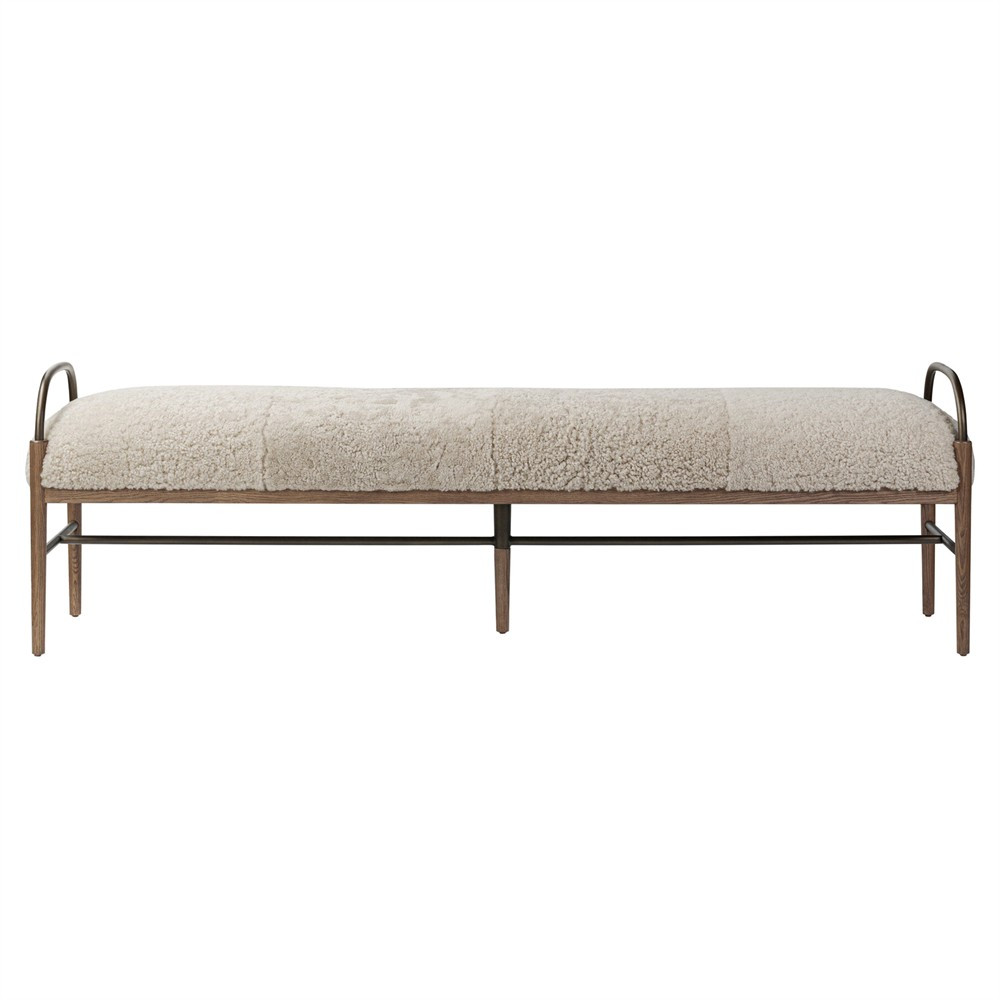 Demi Beige Shearling Accent Bench | Kathy Kuo Home
