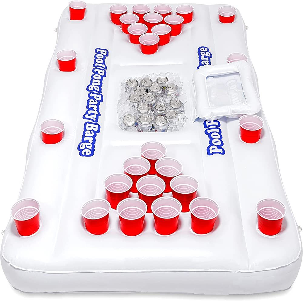 GoPong Original Pool Party Barge Floating Beer Pong Table with Cooler and Cup Holders | Amazon (US)
