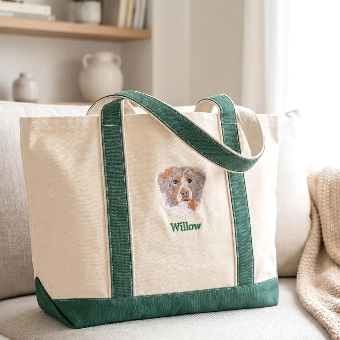 Custom Embroidered Pet Portrait Tote Bag - Dog, Cat Tote Bag - Personalized Pet Bag - Dog Mom Gif... | Etsy (Global)