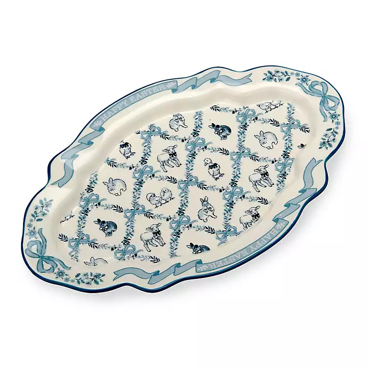 New! Blue Easter Animals Toile Serving Platter | Kirklands