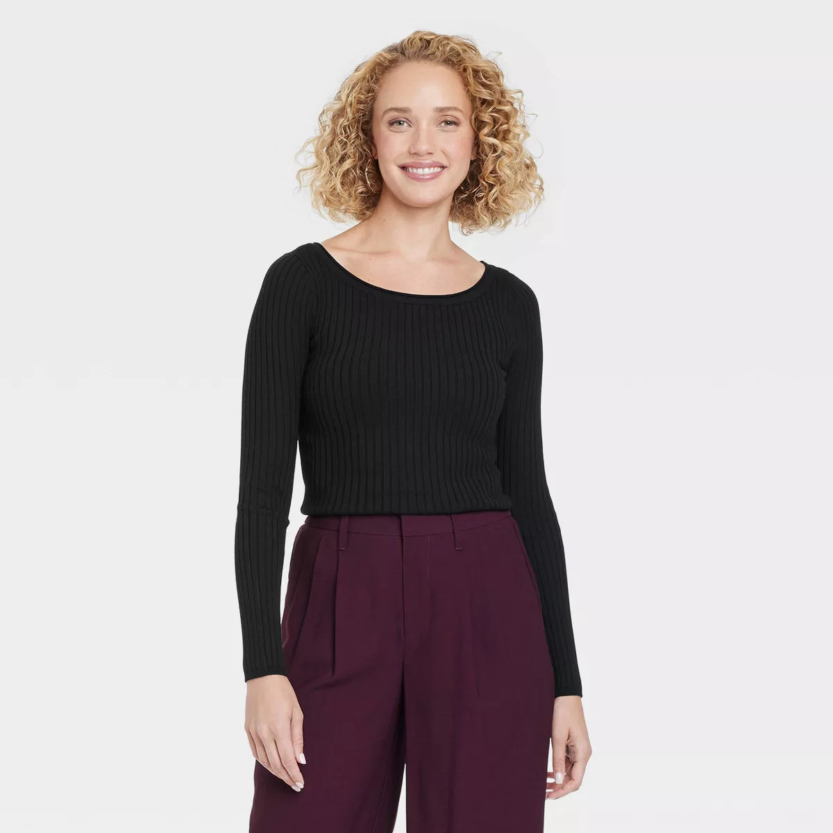 Women's Fine Gauge Ribbed Boat Neck Pullover Sweater - A New Day™ | Target