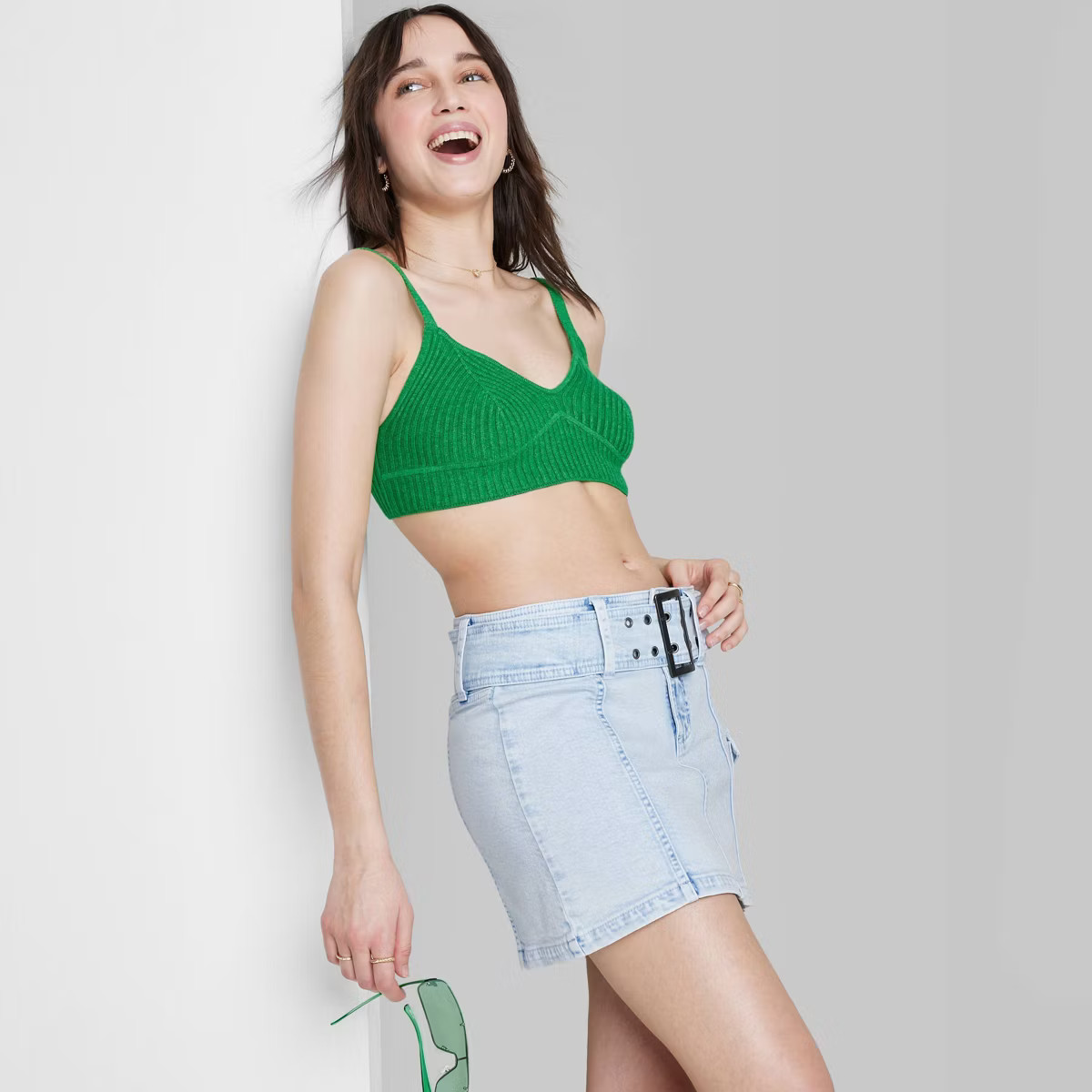 Women's Low-Rise Belted Denim Mini Skirt - Wild Fable™ | Target