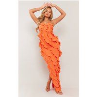 Orange Bandeau Asymmetric Frill Detail Maxi Dress | PrettyLittleThing CAN