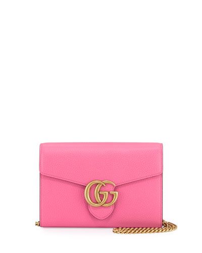 GG Marmont Leather Mini Chain Bag, Pink | Neiman Marcus