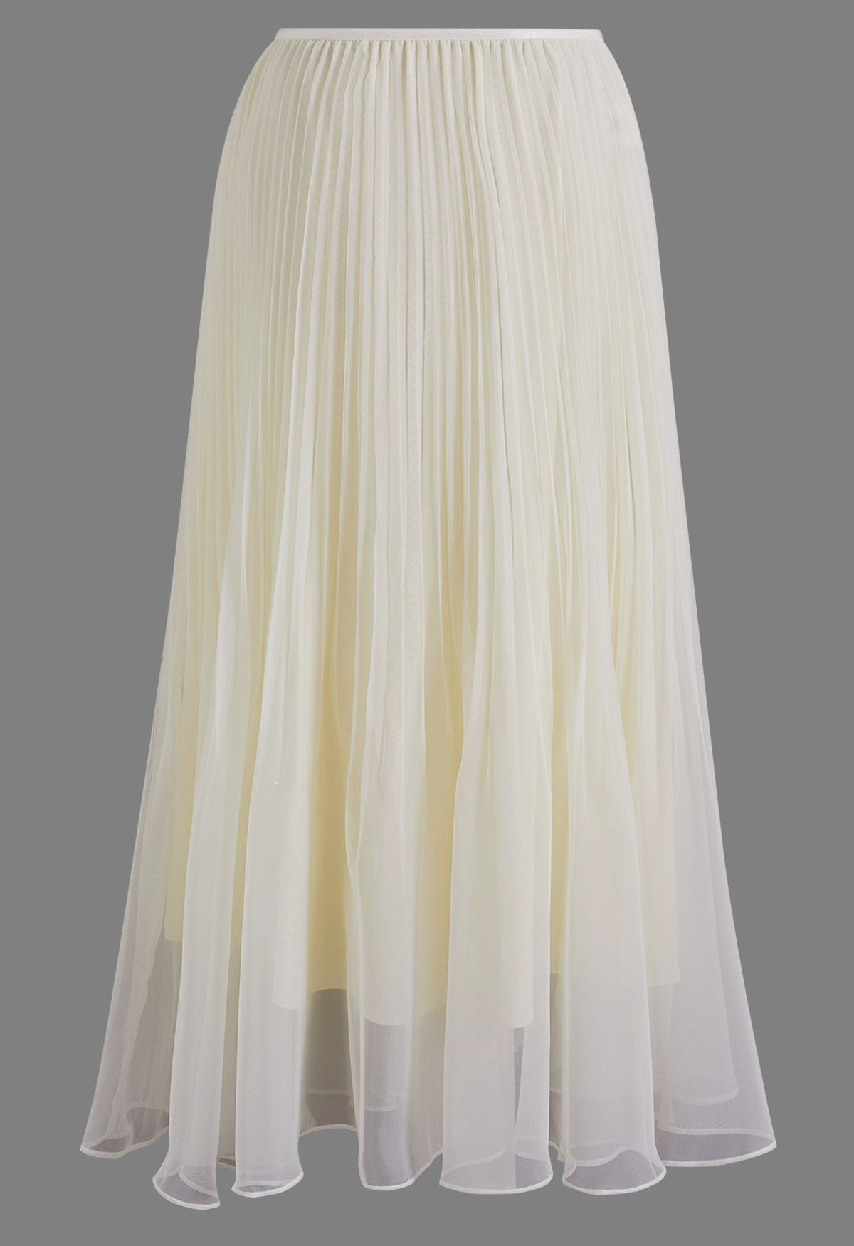 Refreshing Flowy Pleated Mesh Maxi Skirt in Cream for Tea Party & Garden Hangout | Chicwish