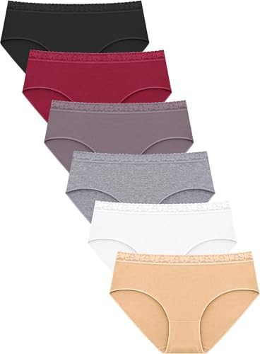 Cotton Underwear for Women 6 Pack Full Coverage Briefs Sexy Panties Lace Waistband Ladies Bikini ... | Amazon (US)