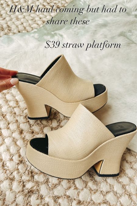 $39 straw platform mule. H&M shoes finds! 
Spring shoes
Spring sandals
Mules
Platforms 

#LTKshoecrush #LTKunder100 #LTKunder50