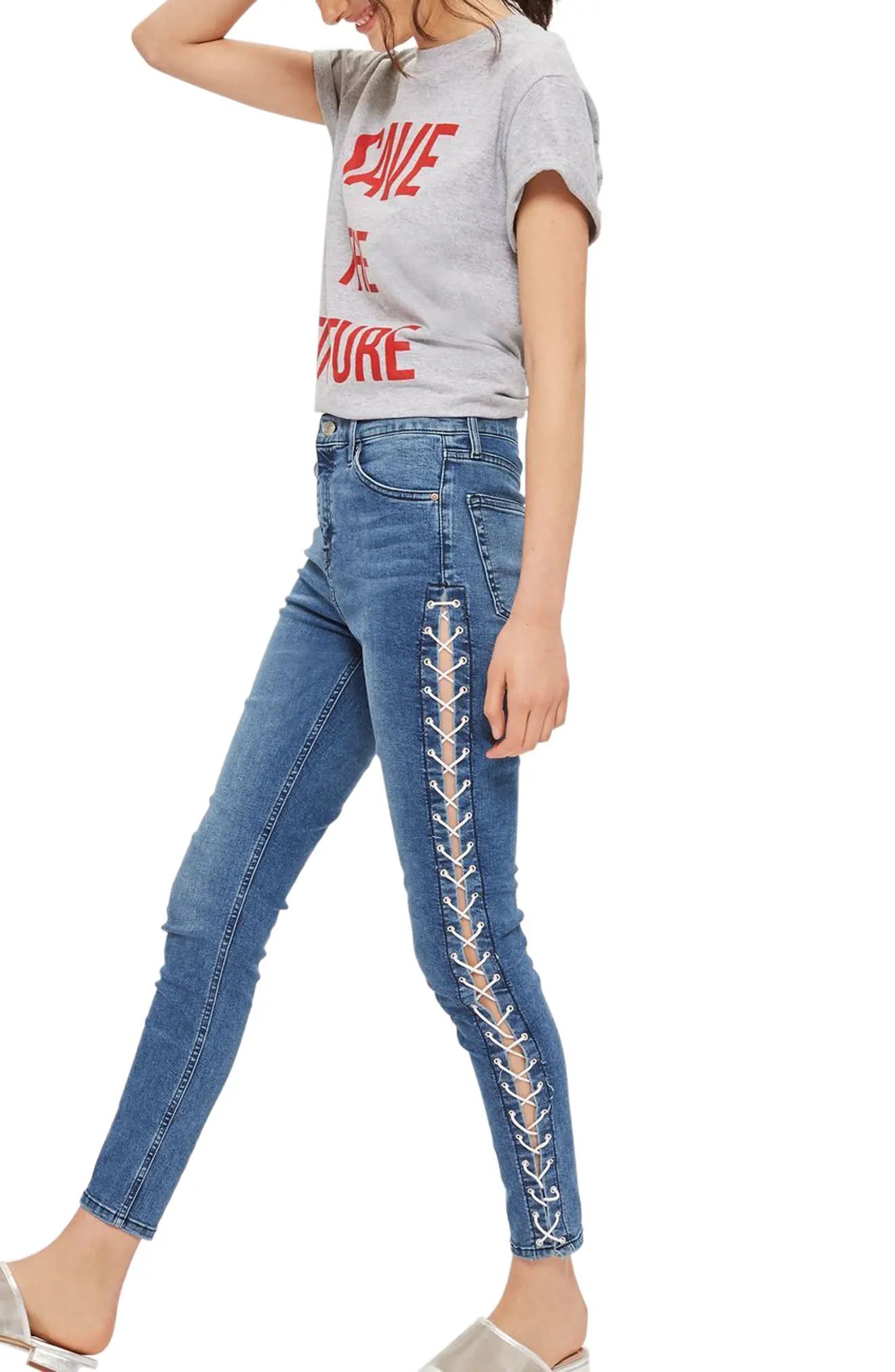 Jamie Side Lace-Up Ankle Skinny Jeans | Nordstrom