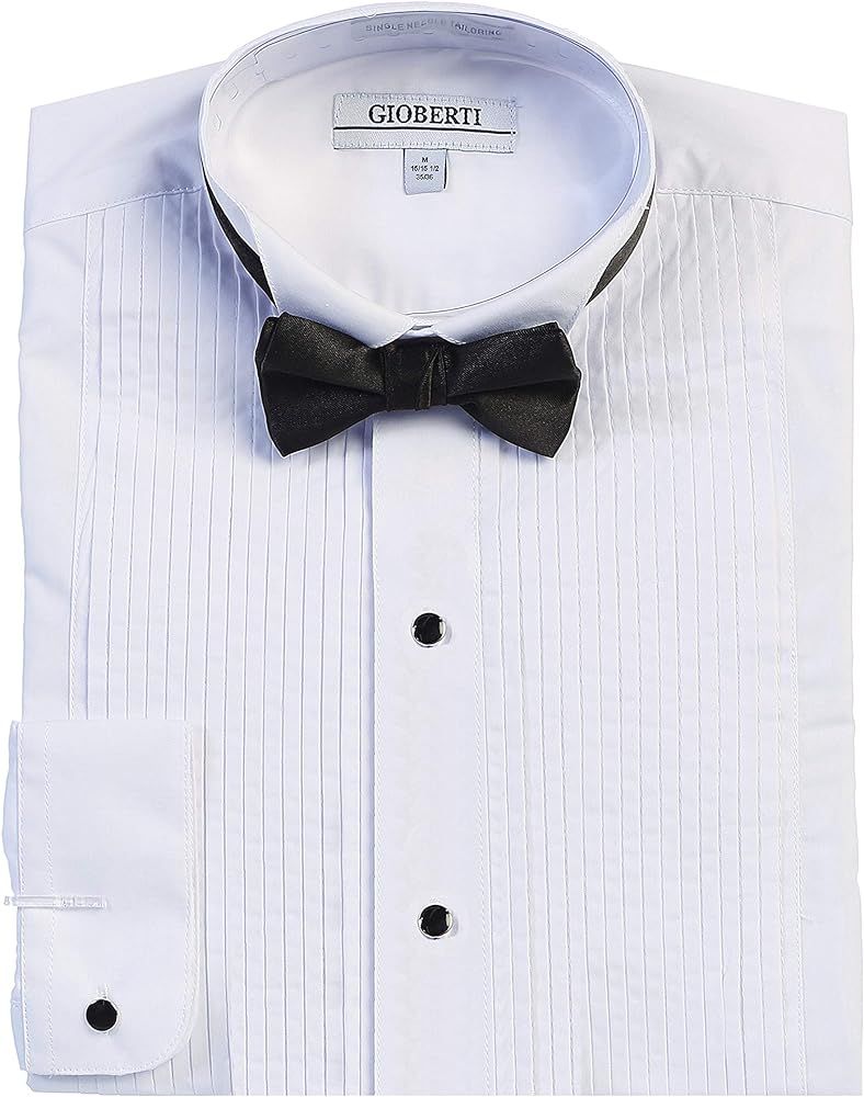 Gioberti Men's Wing Tip Collar White Tuxedo Dress Shirt with Bow Tie | Amazon (US)