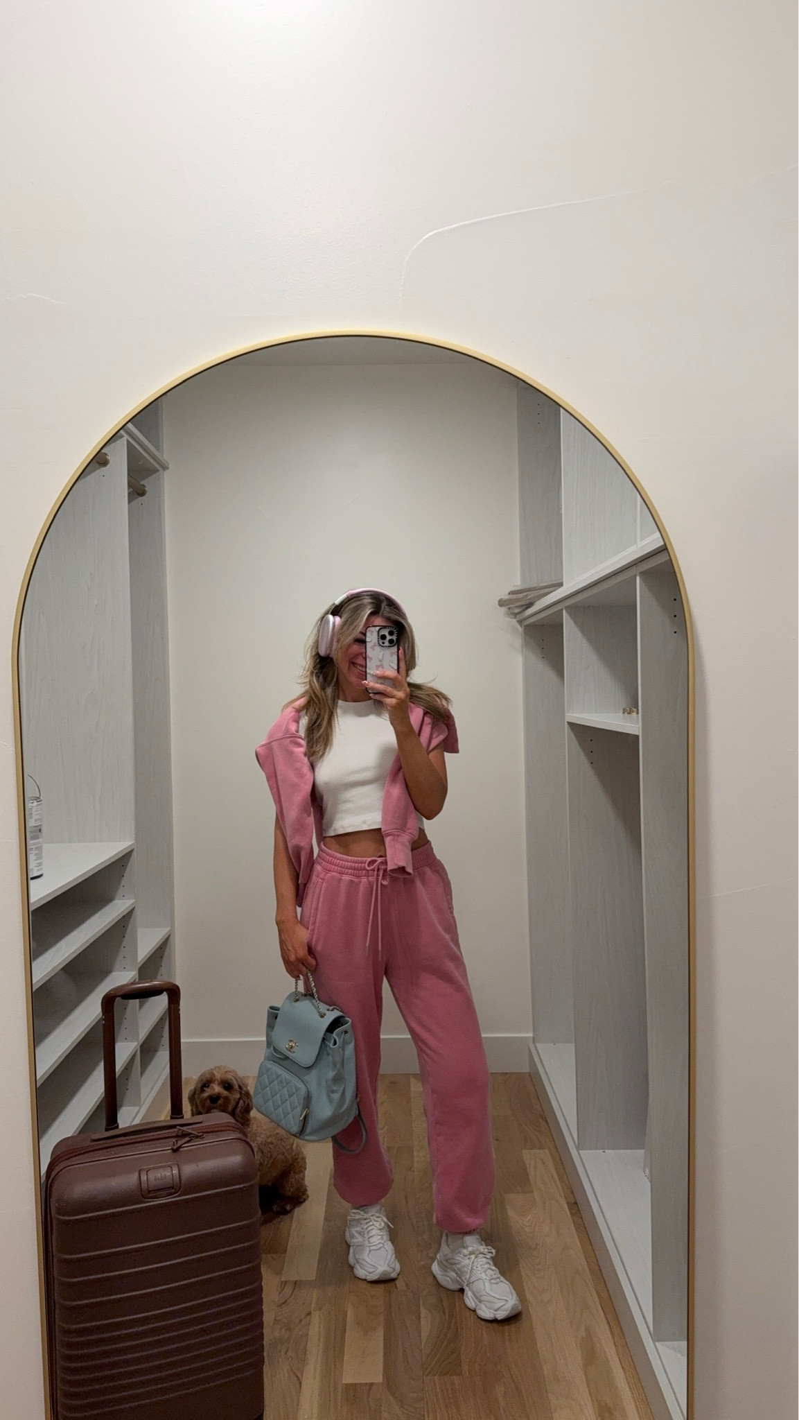 Travel outfit pink sweatshirt baby tee and sweat pants with sneakers most love luggage and luggage cubes packing travel essentials. 

Js health code: emerson15
Divi code: emerson 

Wearing smalls in tops and medium in pants  


#LTKSeasonal #LTKTravel #LTKNYFW