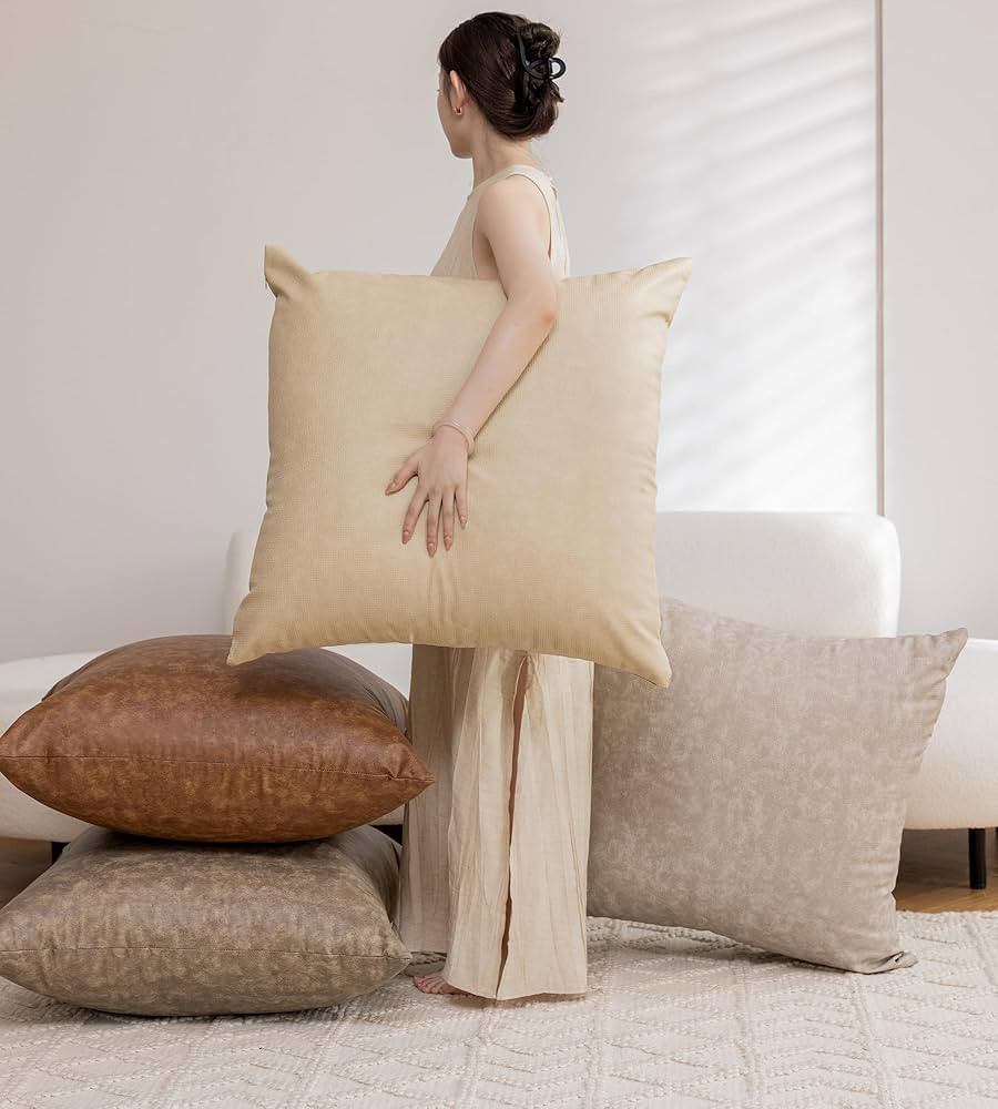 Neutral Decorative Oversized Vintage Faux Leather Throw Pillow Covers, Pack of 4 26x26 inch Soft ... | Amazon (US)