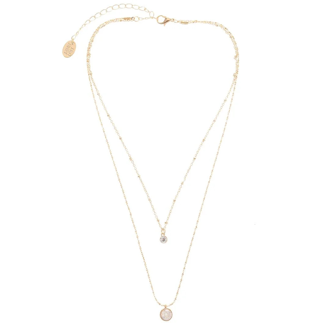 Time and Tru Layered Gold Tone Necklace for Women, Delicate Gold Chains with Small CZ Pendants | Walmart (US)