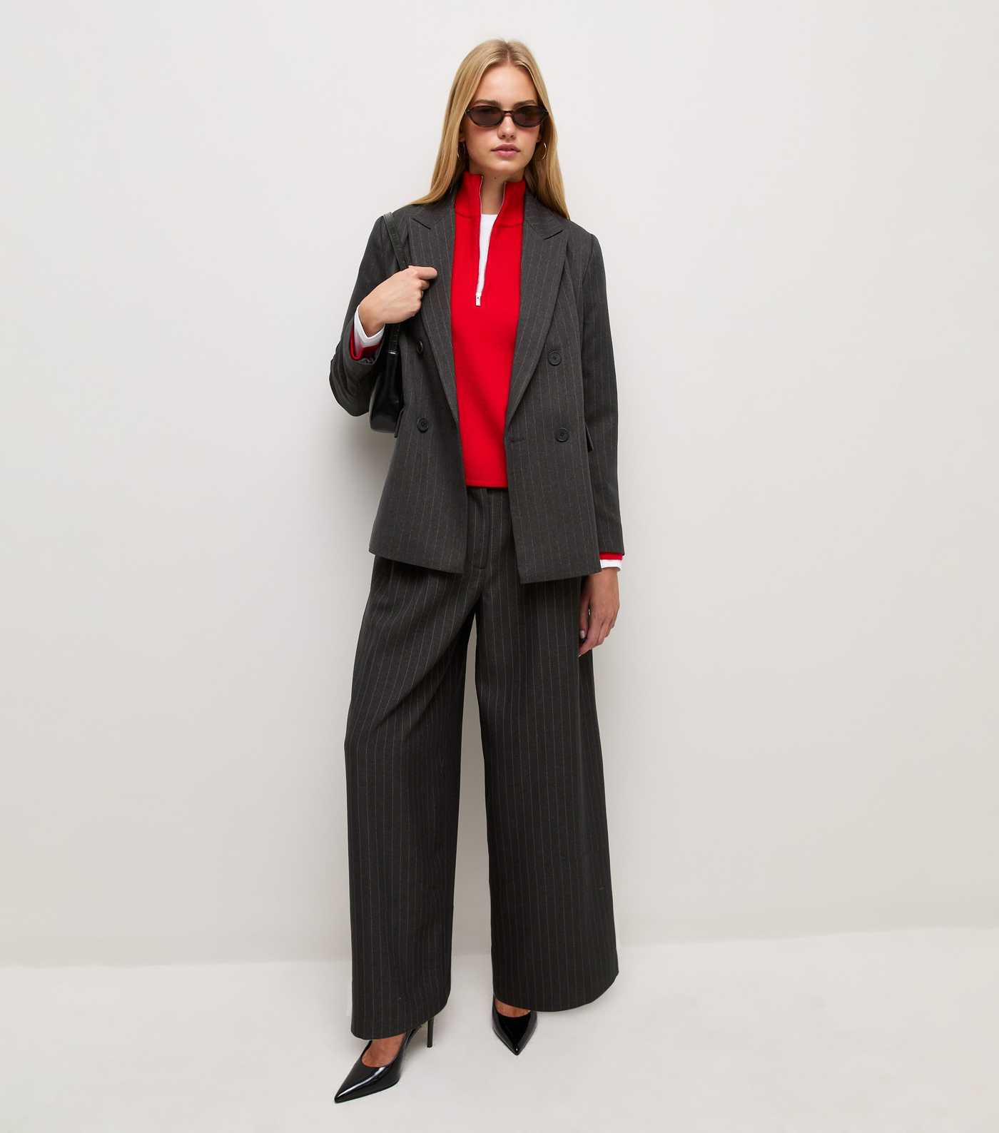 Grey Pinstripe Tailored Wide Leg Trousers | New Look | New Look (UK)