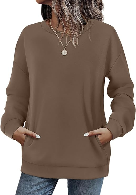 WIHOLL Crewneck Sweatshirts Women Pockets Long Sleeve Tops Fall Fashion | Winter Clothes 2026, Pu... | Amazon (US)