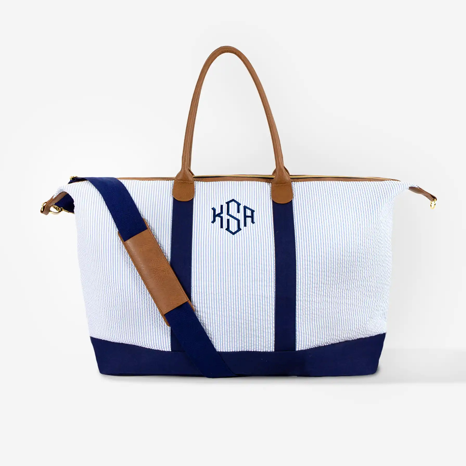 Monogrammed Seersucker Weekender | Marleylilly