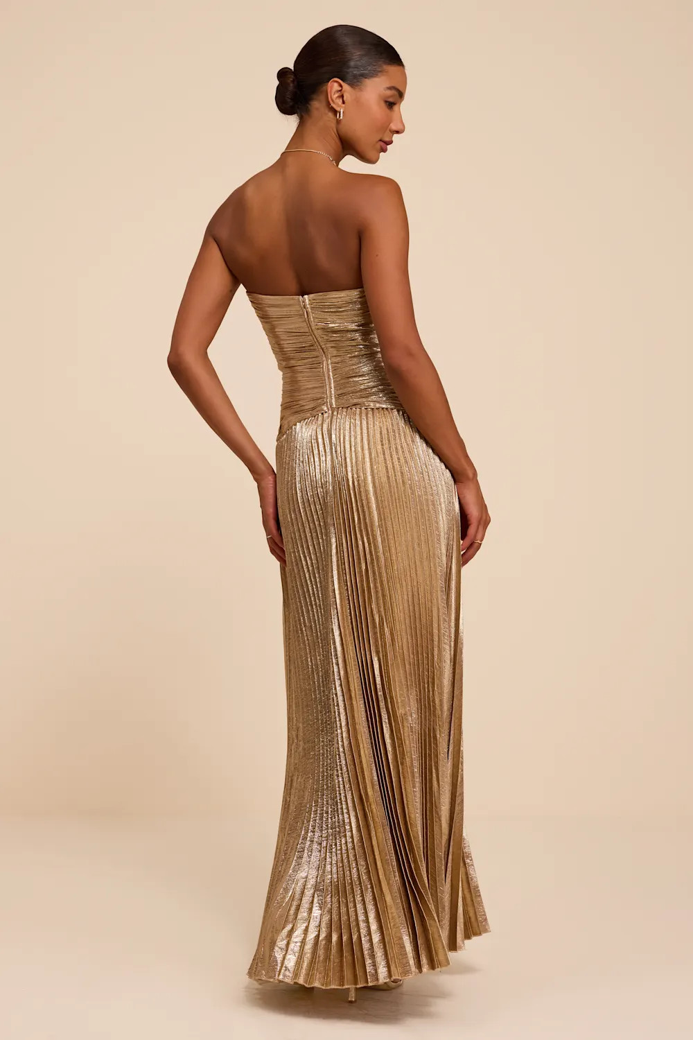 Charlene Champagne Pleated Strapless Maxi Dress | Lulus