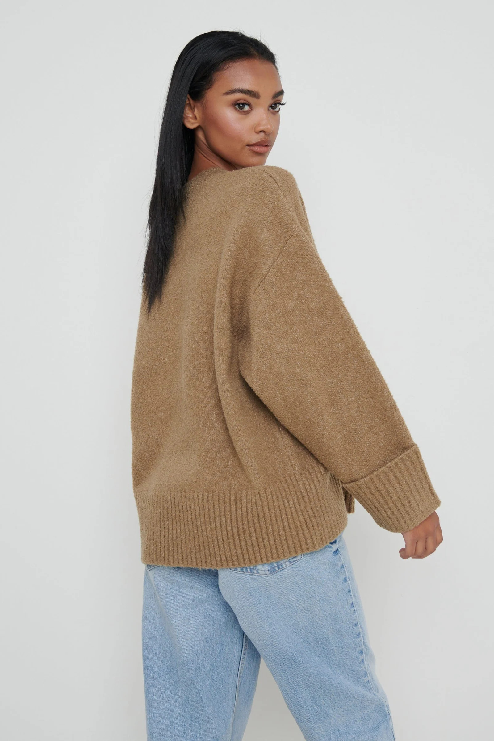 Camille Oversized Borg Jumper - Light Brown | Pretty Lavish (UK)