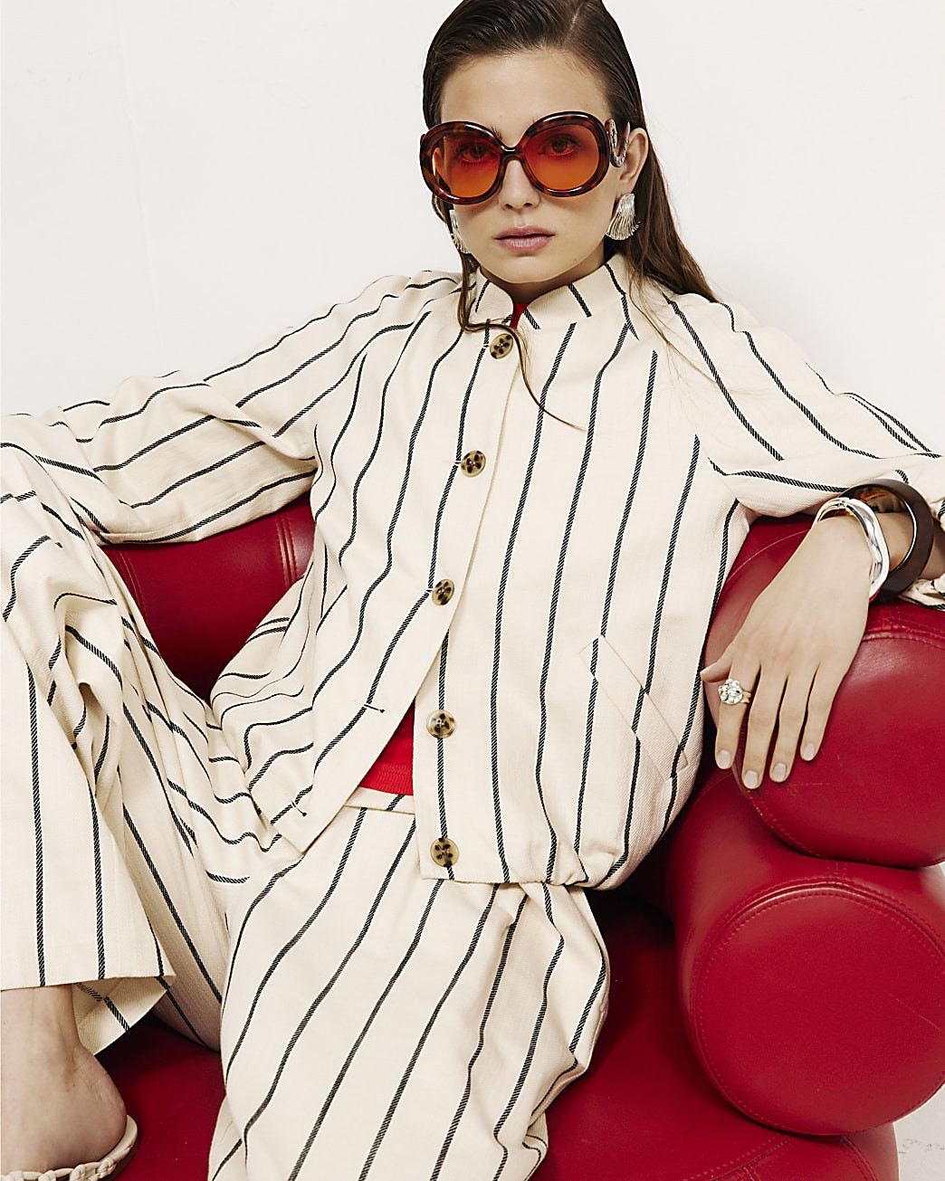 Cream Stripe Bomber Jacket | River Island UK & IE