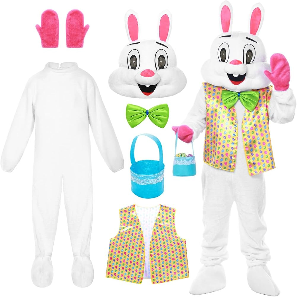 Easter Bunny Costume Adult,6 Pcs Easter Rabbit Bunny Suit Mascot Fancy Dress | Amazon (US)