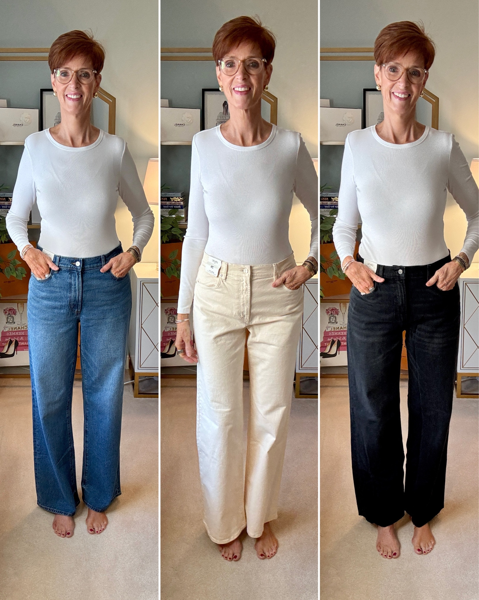Loft Rivete Denim
High Rise Wide Leg
Size 29 tall

Kept the blue
Returned the cream and blackk

#LTKOver40 #LTKootd #LTKTall
