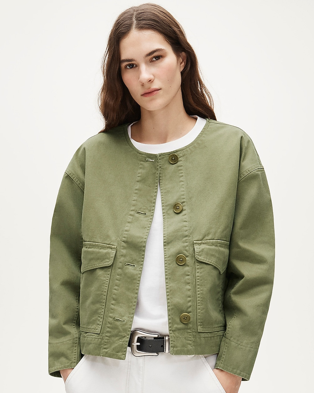 Collarless utility jacket in brushed cotton twill | J. Crew US