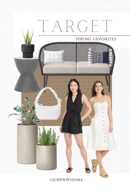 Target home and fashion favorites for spring!

Outdoor loveseat, patio sofa, patio couch, outdoor couch, outdoor furniture, patio furniture, outdoor area rug, neutral patio rug, outdoor end table, patio accent table, outdoor planter pots, large planters, white handbag, white purse, white midi dress, black romper, summer outfit, summer dress, summer fashion, spring fashion, outdoor throw pillows, lumbar throw pillows, Target patio, Target home, Target fashion

#LTKHome #LTKStyleTip #LTKSeasonal